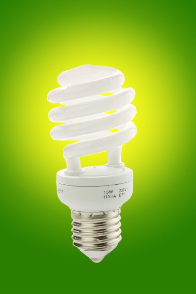 eco-friendly light bulb, green background